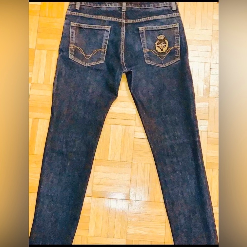 DOLCE & GABBANA Crown & Bee Metallic Pocket Embroidery Runway Mens Jeans  US 30